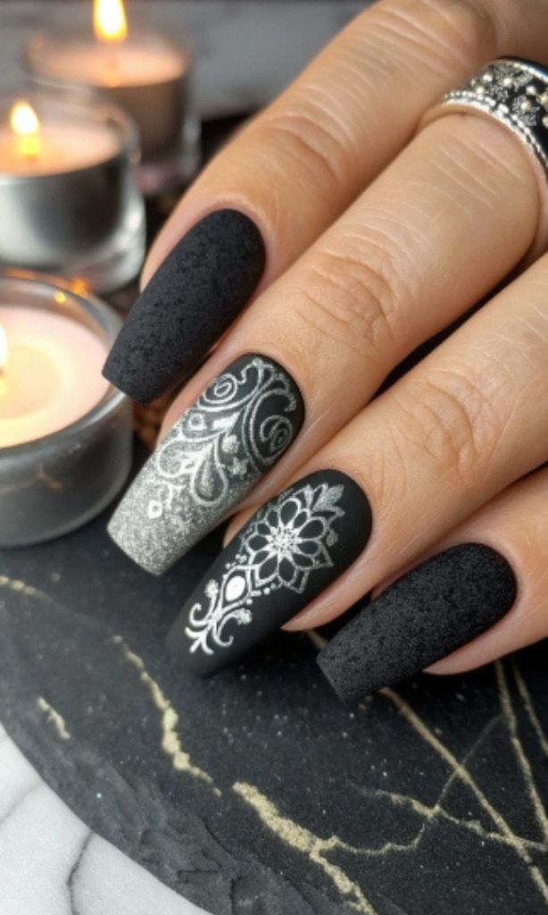 It is image on Black Velvet Silver Baroque Pattern Coffin Nails.