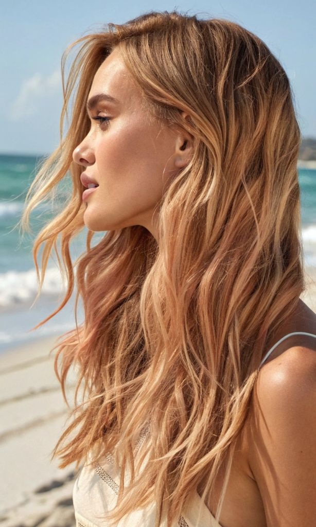 It is image on Windswept Golden Blonde Waves Natural Beach Hair.