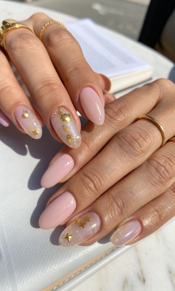 It is image on Pink Base Star Accents Nails.