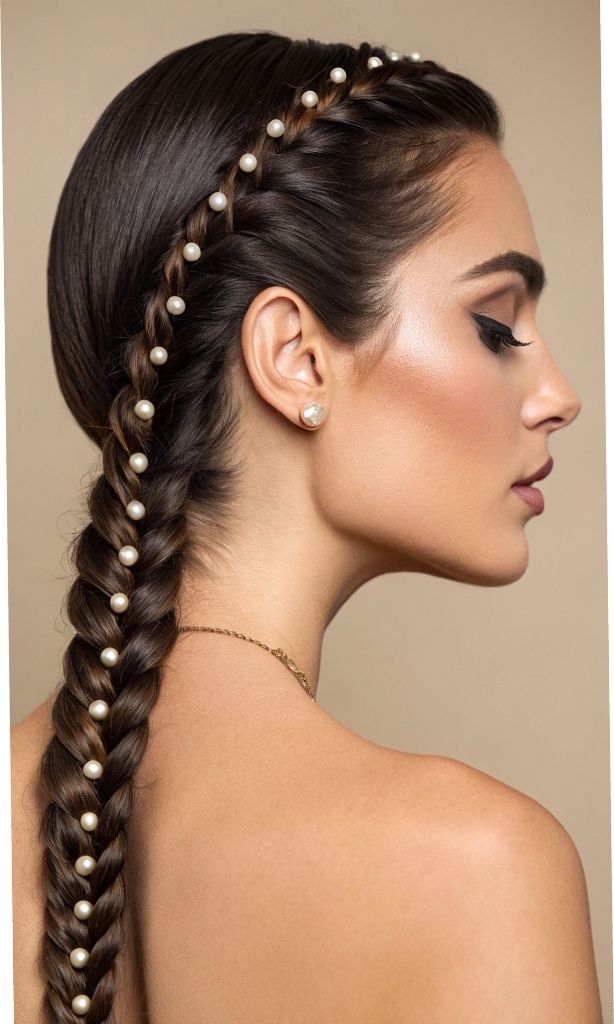 It is image on Elegant Pearl Embellished French Braid .