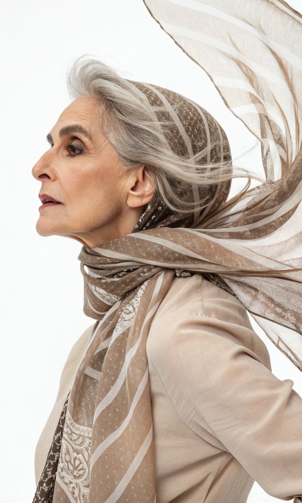 It is image on Dramatic Scarf Up do Silver Hair.