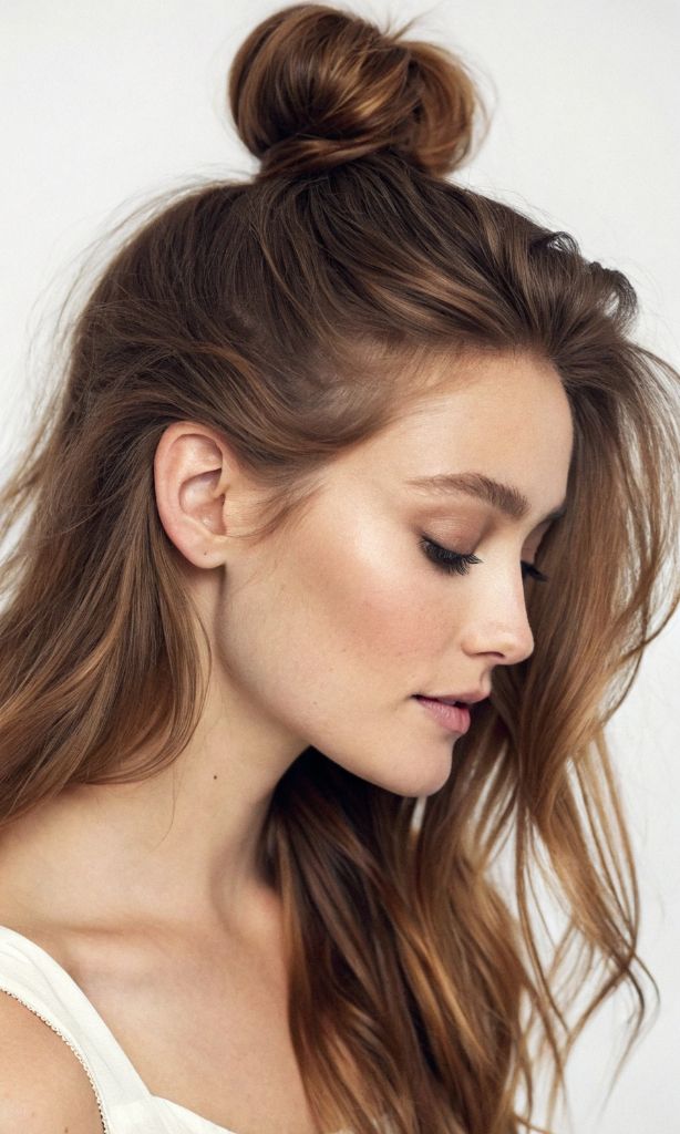 It is image on Casual Half Up Top Knot Updo For Medium Hair Everyday.