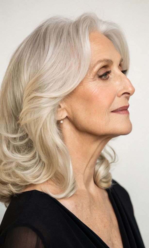 It is image on Voluminous Curled Silver Bob Women Over 60.