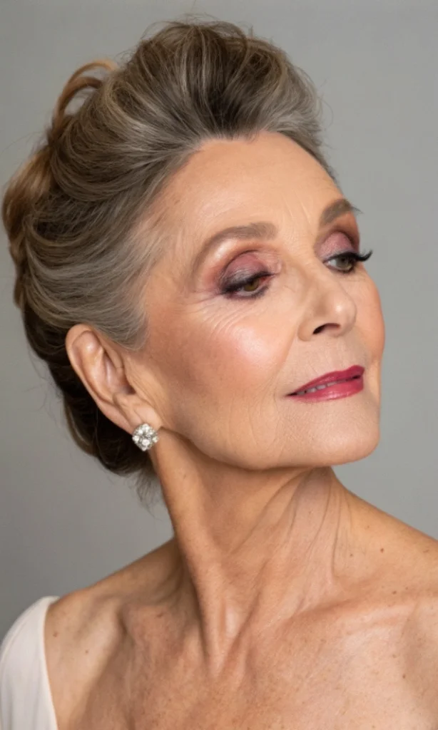 It is image on Sophisticated Updo with Berry Toned Birthday Makeup Look.