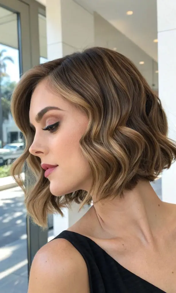 It is image on Wavy Honey Blonde Angled Bob Haircuts.