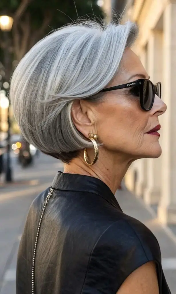 It is image on Silver Sleek Angled Bob Haircuts for Older Women.