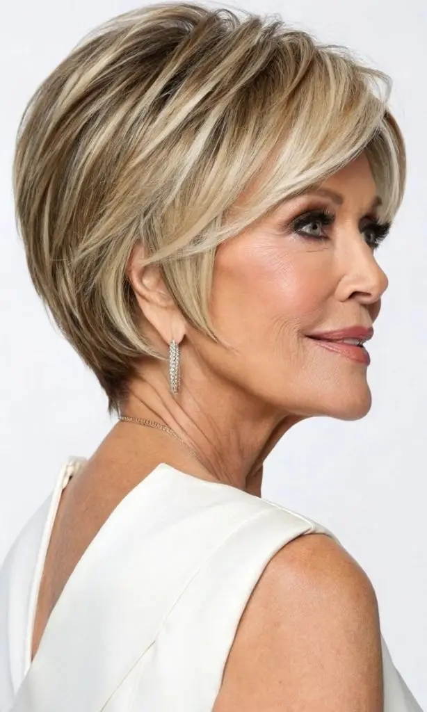 It is image on Stacked Blonde Angled Bob Haircut with Volume.