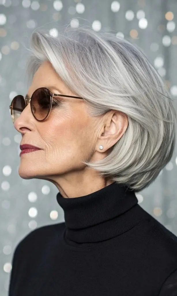 It is image on Gray Angled Bob Haircut for Older Women.