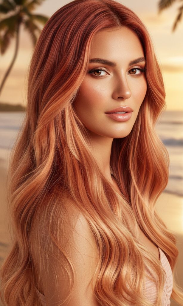 It is image on Copper Hairstyle With Sunset Beach Waves.