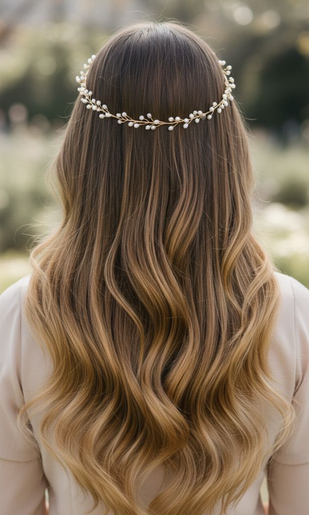 It is image on Romantic Blonde Hairstyle With Pearl Hair Vine.