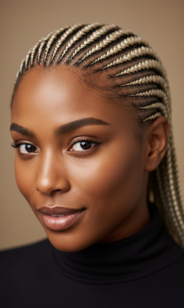 platinum blonde cornrows hairstyle for Black women