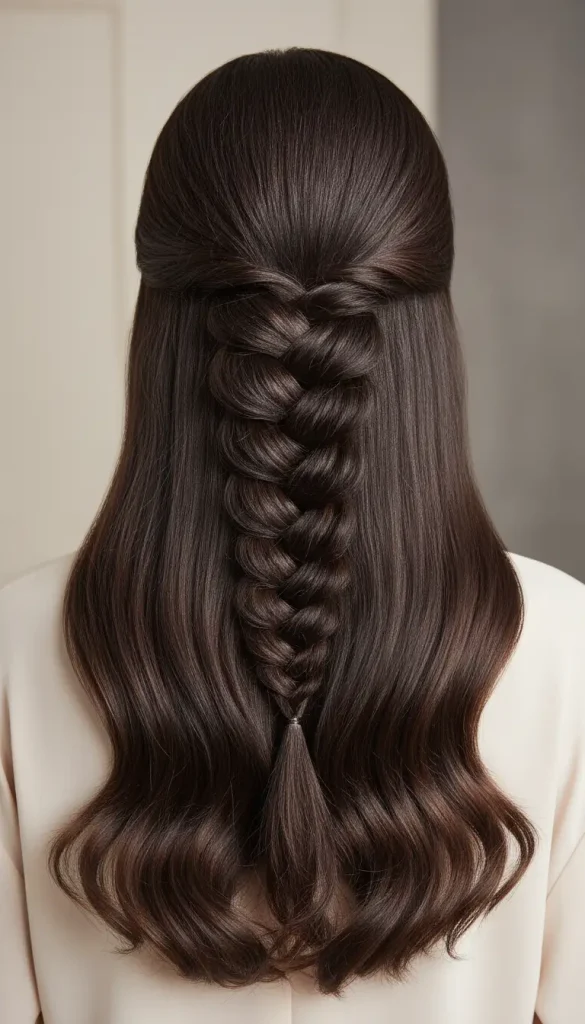Deep cocoa brown hairstyle with glowing shine on a female model