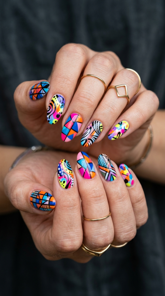 abstract colorful nail ideas creative manicure