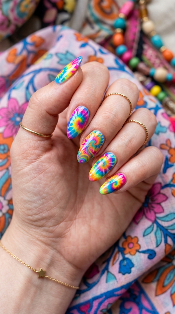 tie dye colorful nail ideas fun manicure