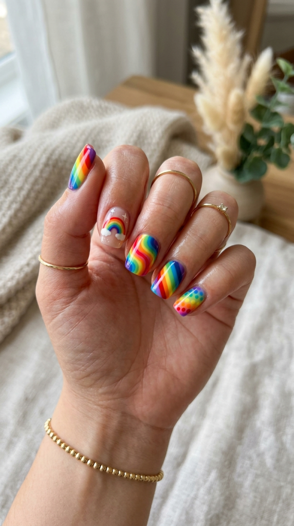colorful rainbow nail ideas bright manicure