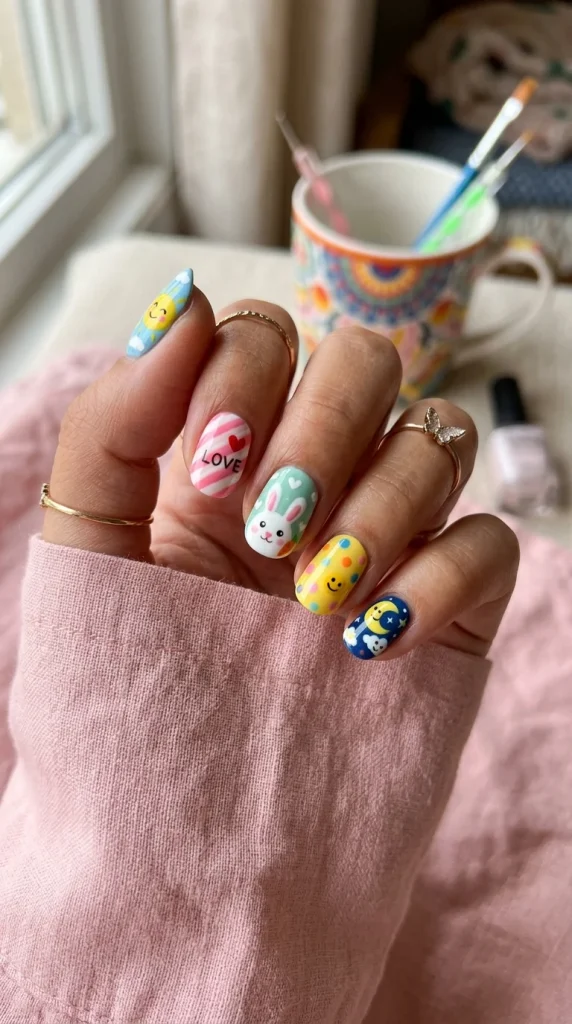 cartoon colorful nail ideas cute manicure
