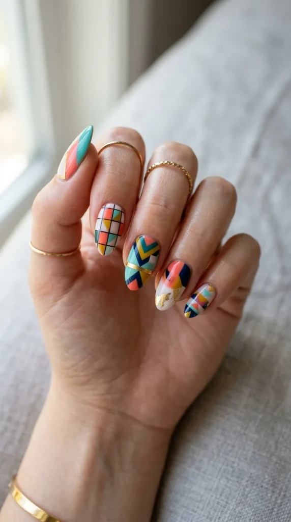 geometric colorful nail ideas modern manicure