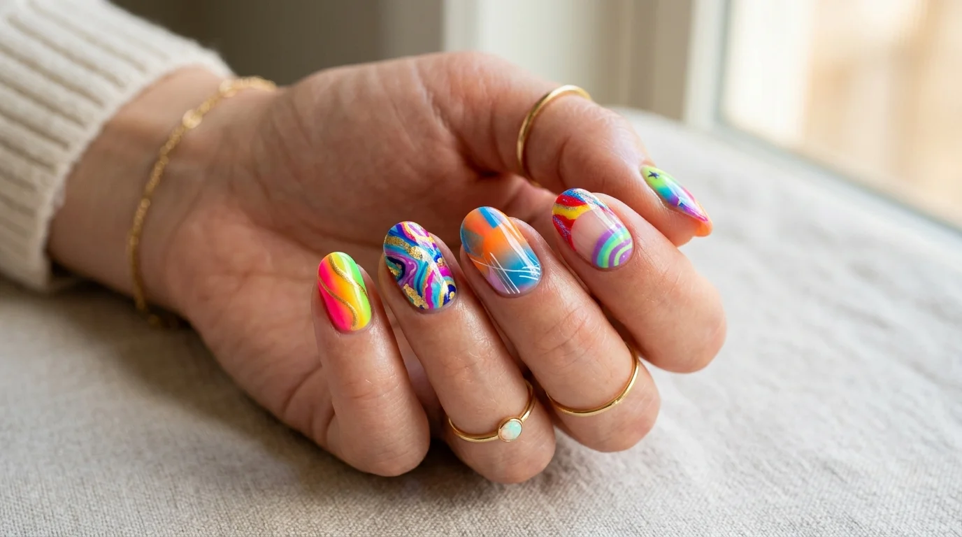 colorful nail ideas bright multicolor manicure trendy nail art design