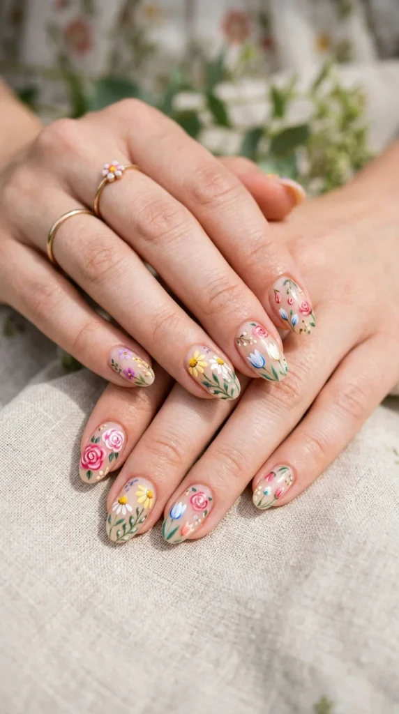 floral colorful nail ideas feminine manicure