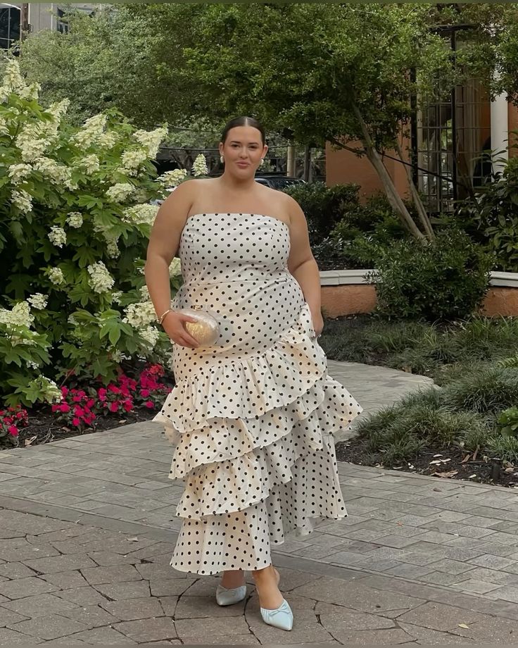 Cream polka dot strapless tiered ruffle maxi dress