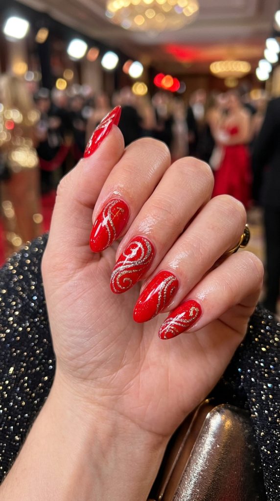 Bold glossy bright red Y2K nails