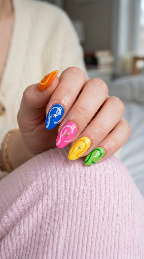 Simple Y2K nail ideas with one color and a star accent