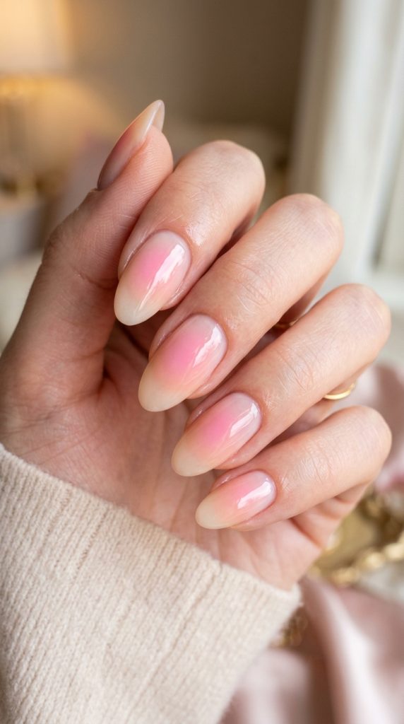 Aura nails with a glowing pink halo gradient