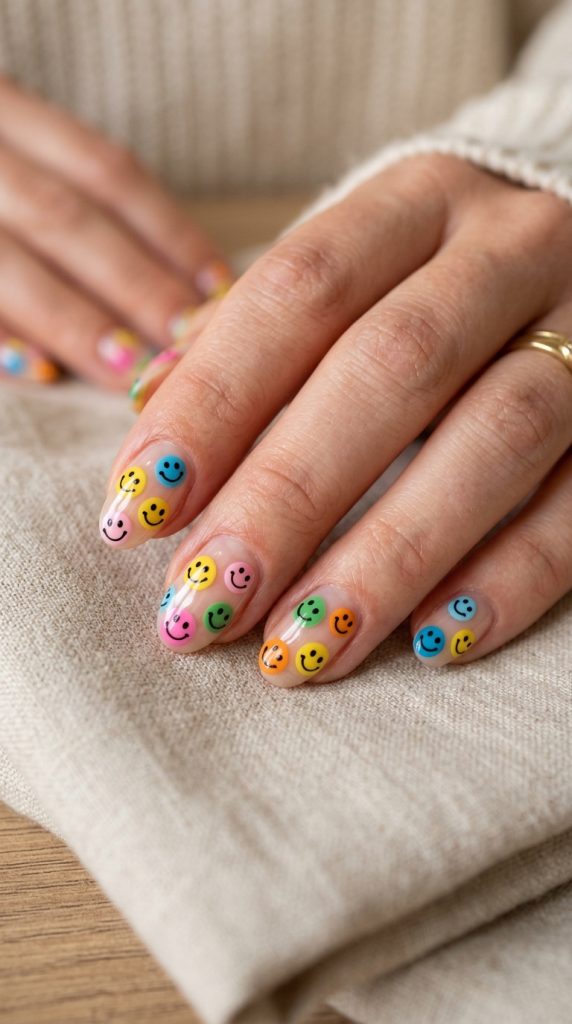 Nails with cheerful smiley faces