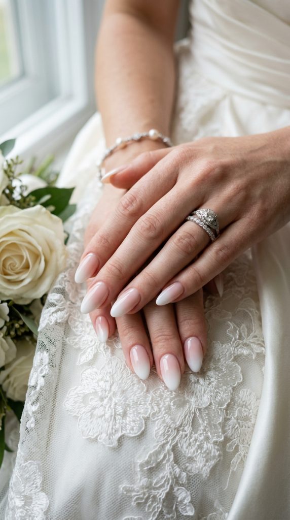 Baby boomer nails with pink-to-white blended tips