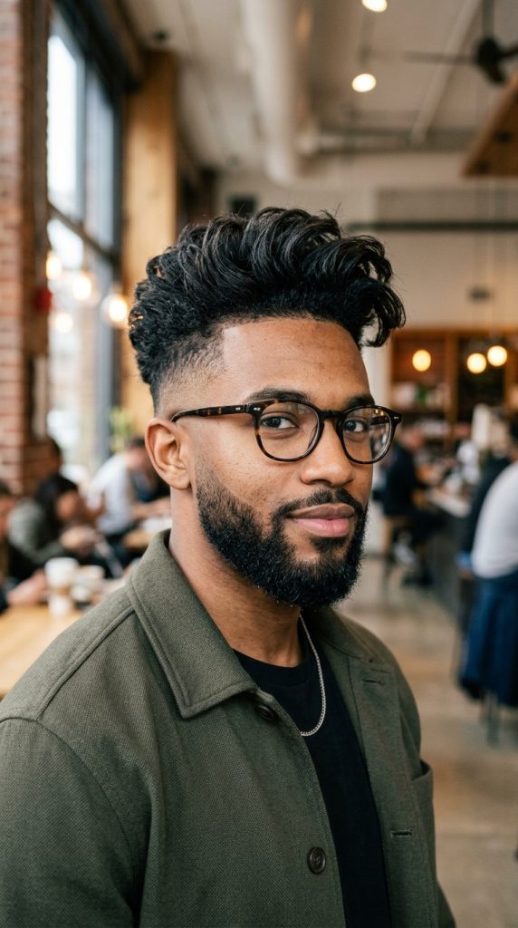 Blowout high taper fade with volume on top