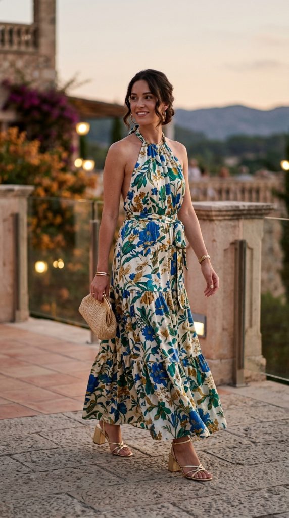 Halter-neck maxi dress for summer evenings