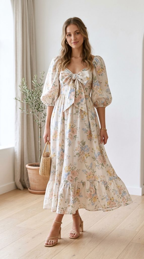 Puff-sleeve maxi dress for spring