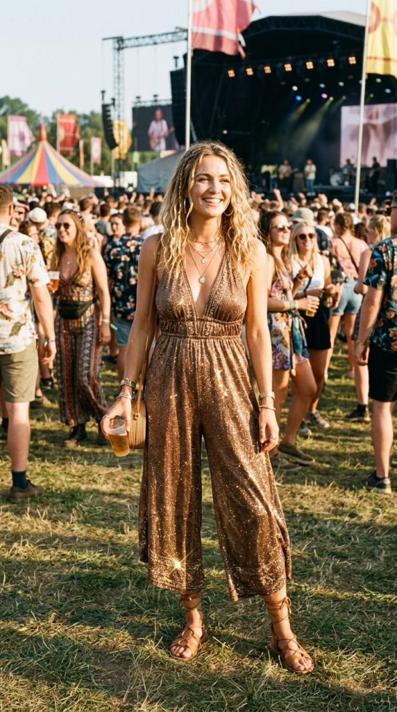 Halter top with flowy trousers for a summer concert