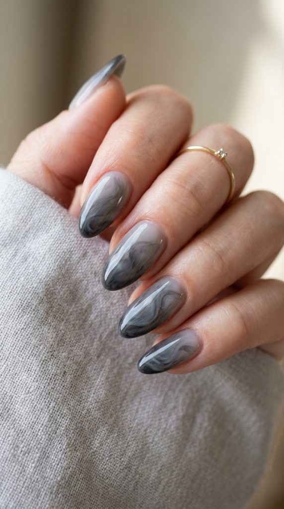 Monochrome grey tonal swirl nails