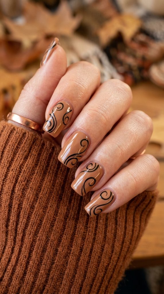 Creamy mocha caramel gel nails