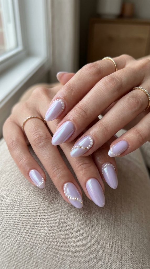 Lavender chrome gel nails
