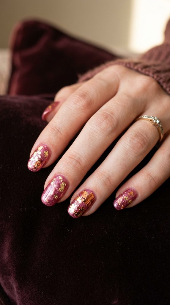 Brown nails with copper foil flecks