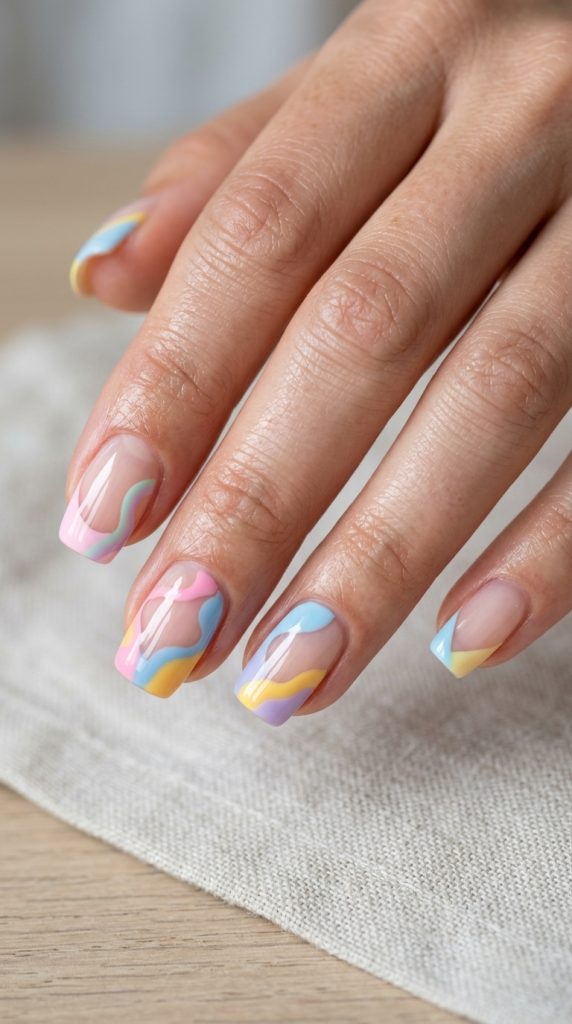 Bright negative space tip nails