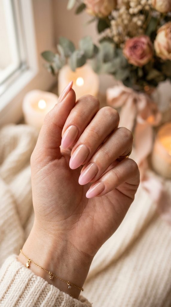 Ombre nude to pink gradient nail design