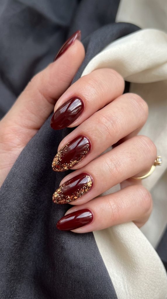 Deep oxblood glossy gel nails