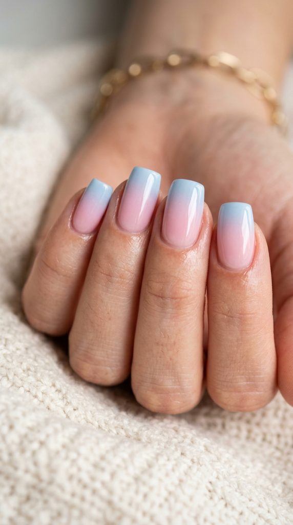 Aura nails with soft glow and colored French tips