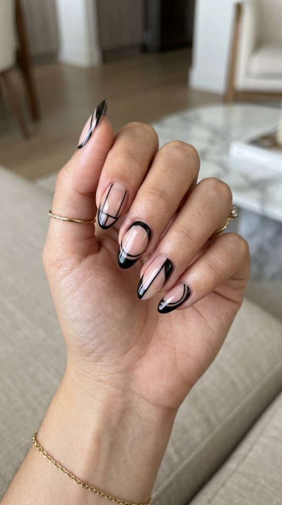 Negative space nails with bare nail sections