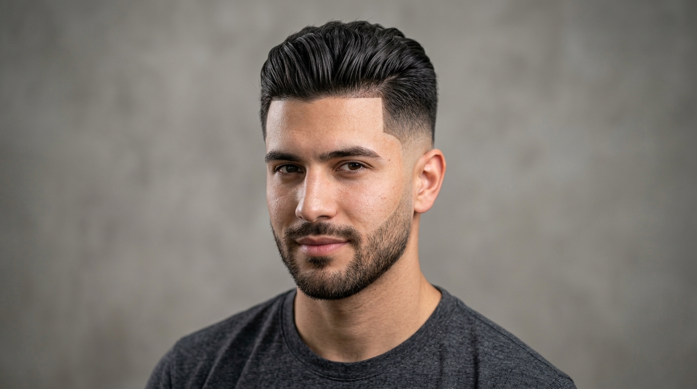 Man with a sharp high taper fade haircut and styled top