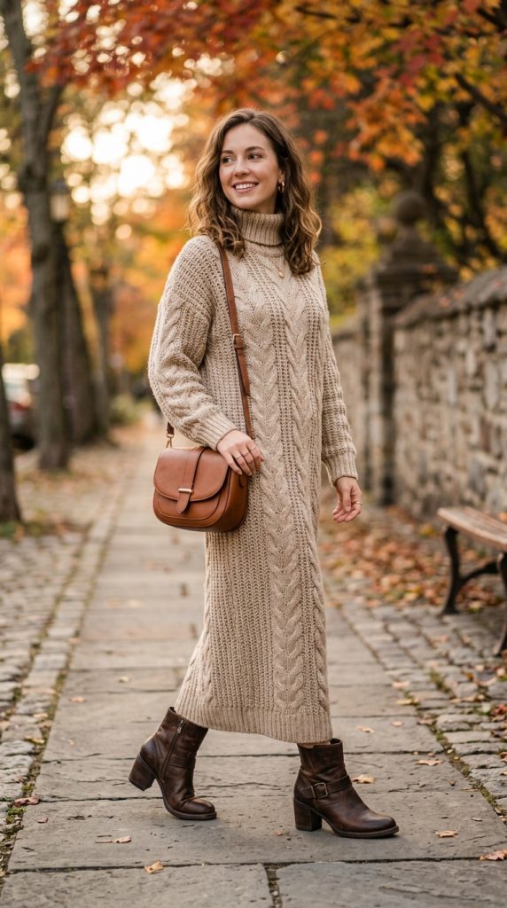 Cozy sweater maxi dress with ankle boots