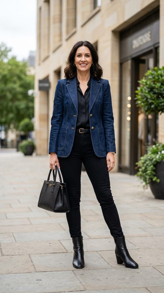 Black jeans with a tailored blazer