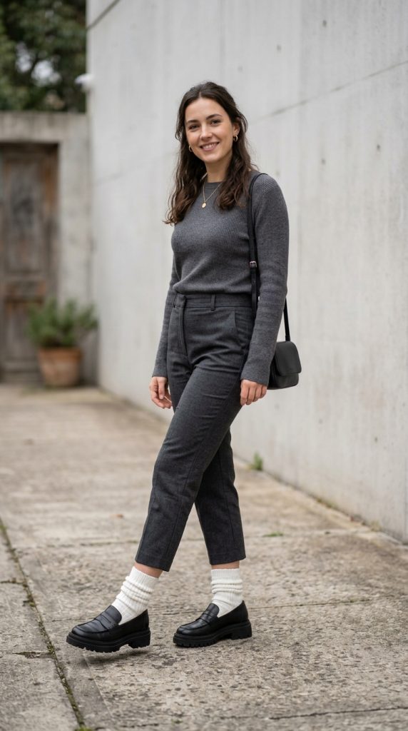 Chunky loafers with slouchy scrunched socks