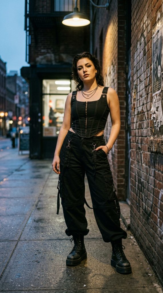 Cargo pants with a fitted corset top