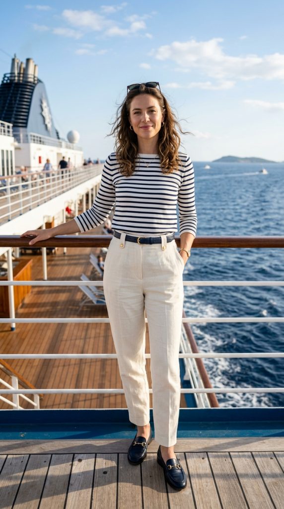 Breton striped top with tailored trousers