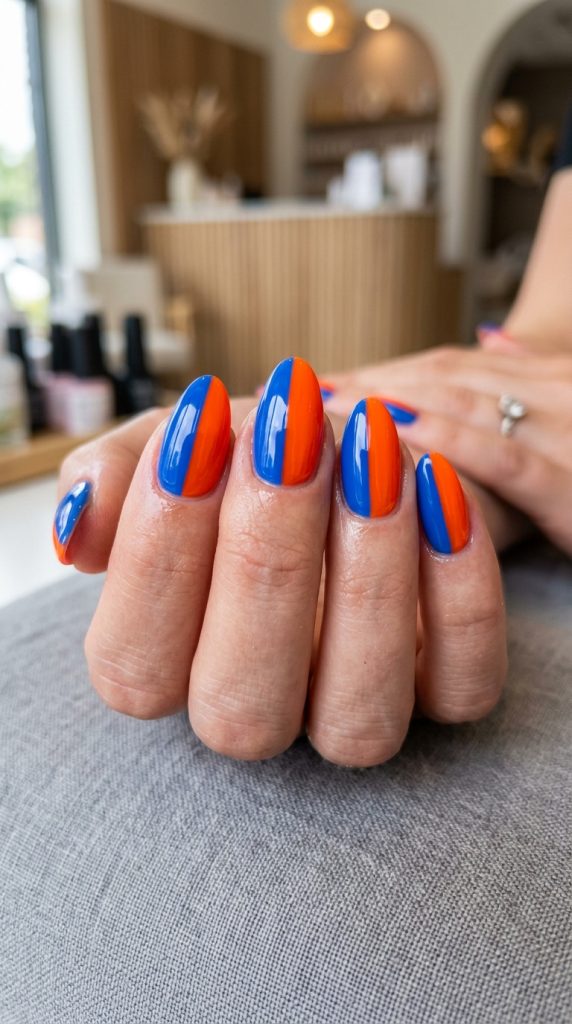 Two-tone split color-block nails