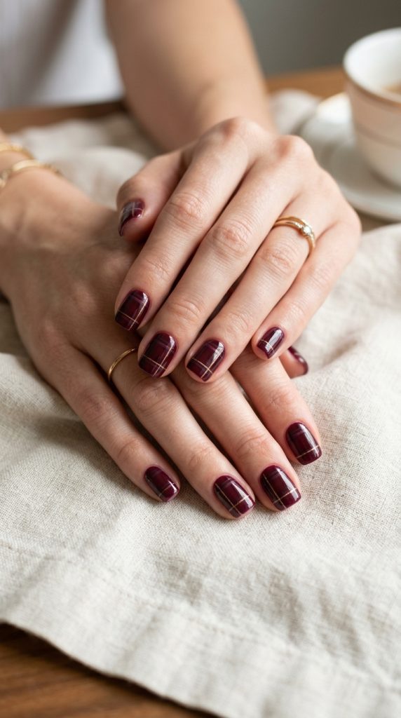 Deep, rich burgundy wine dip nails showcasing luxurious, sophisticated color